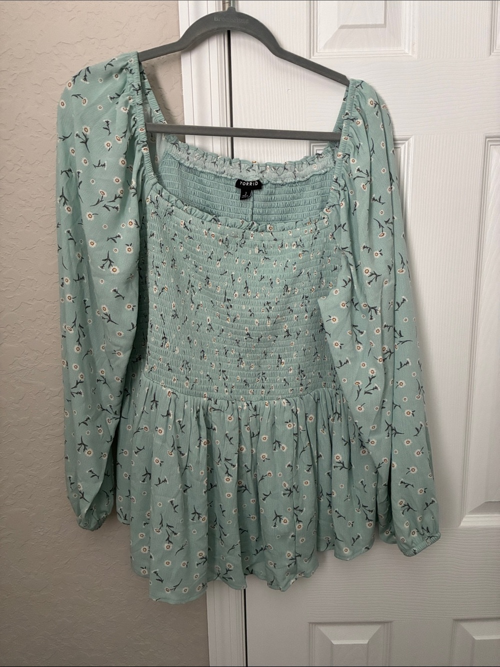 torrid Mint Floral Smocked Peplum Tunic